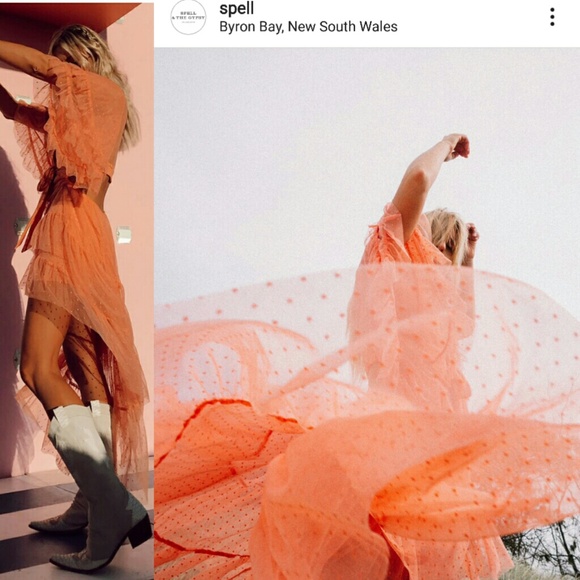 New spell designs grace cutout tulle gown peach M - Picture 6 of 9